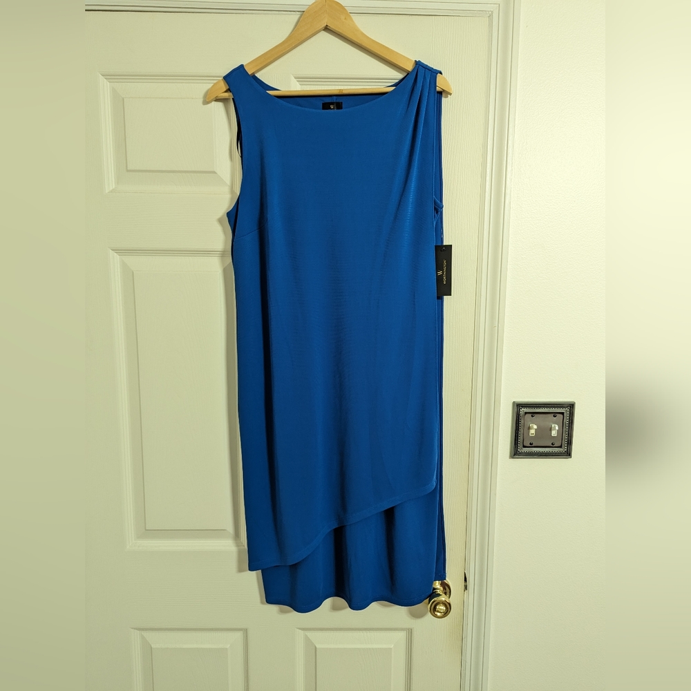 Worthington Sleeveless Blue Draped Dress NWT Size Large